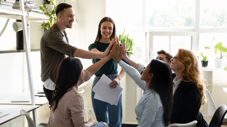 Coworkers high fives